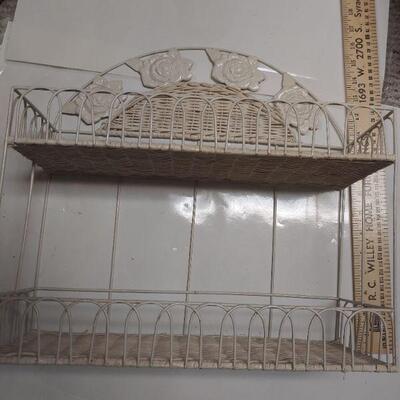 Vintage wicker shelf and metal frame