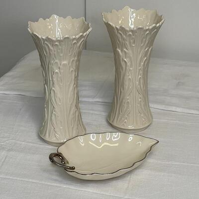 3 Piece Lenox - 2 Vases and 1 Lenox Leaf Dish