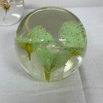 3 Round Glass Floral Paperweights