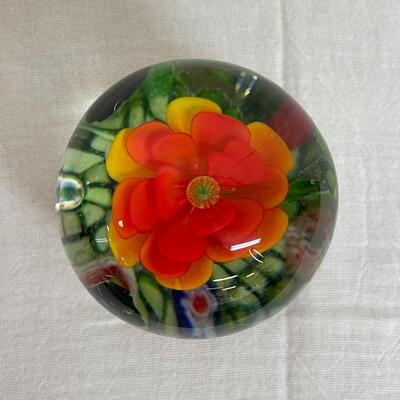3 Round Glass Floral Paperweights