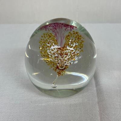 3 Round Glass Floral Paperweights