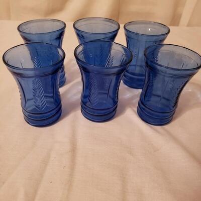 LOT #2:  Set of six cobalt blue depression glass juice glasses