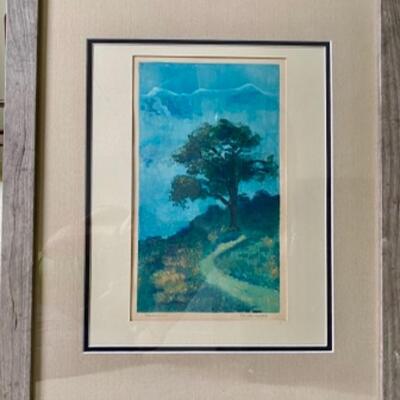 Lovely Monoprint by Pat Hutchens in blues and greens 