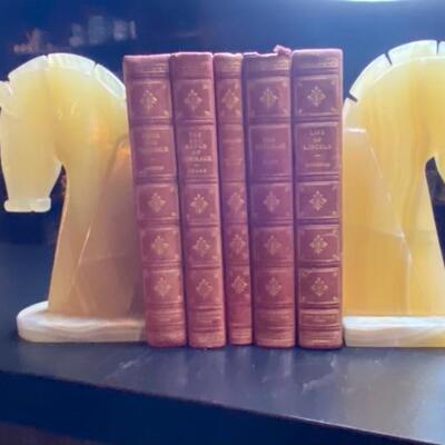 Vintage tall Luminous Marble Trojan Horse Book Ends 