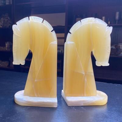 Vintage tall Luminous Marble Trojan Horse Book Ends 