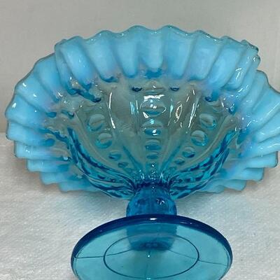Pair of Fenton Blue Opalescent Bowl & Dish  