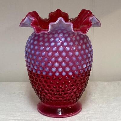 Fenton Cranberry Hobnail 8â€ vase 