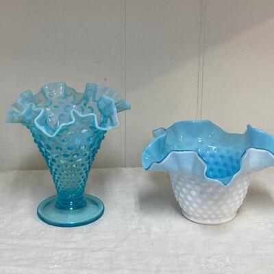 Pair of Fenton Blue Hobnail 