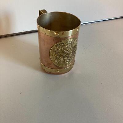  Brass Copper Mayan Aztec Mexico Mug