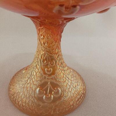 Fenton Marigold Mikado Cherries Carnival Glass Compote