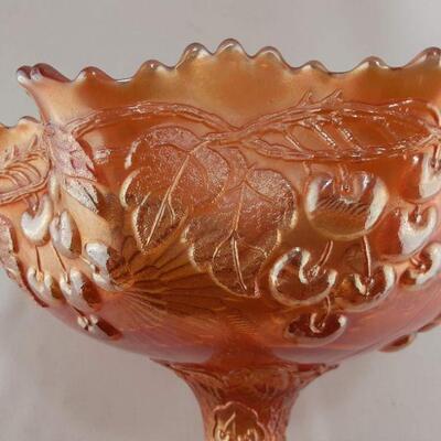 Fenton Marigold Mikado Cherries Carnival Glass Compote