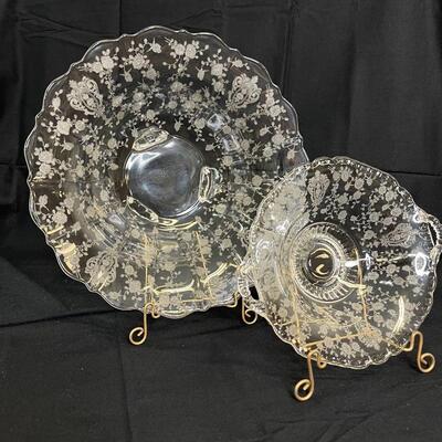 Rosepoint Etched Glass BonBon Bowl and Footed Bowl