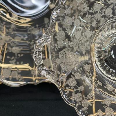 Rosepoint Etched Glass BonBon Bowl and Footed Bowl