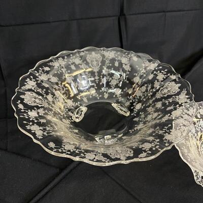 Rosepoint Etched Glass BonBon Bowl and Footed Bowl