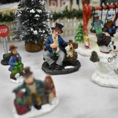 Lot of Christmas Miniatures, with People, Trees, Homes, Fences, and Lights