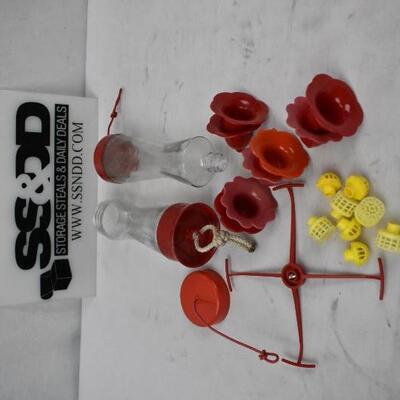 Red Flower Humming Bird Feeder Parts *MISSING BASE, PARTS ONLY* - Needs cleaning