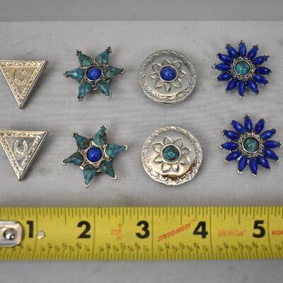 8 pc Button Covers, Silver, Blue & Turquoise Colors