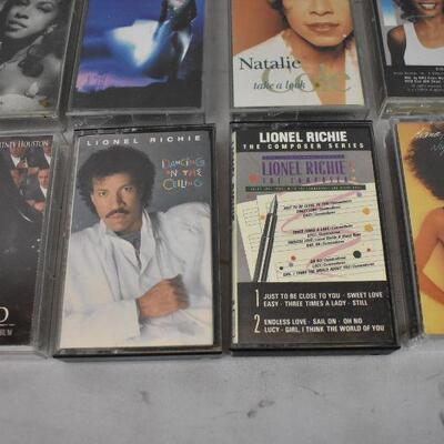 12 Music Cassette Tapes: Nat King & Natalie Cole, Whitney, Lionel, & Diana Ross