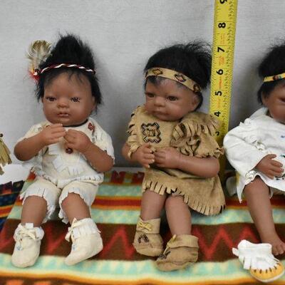 5 Collectible Dolls + 3 Blankets: 3 plastic babies, 2 Kids w Stands Porcelain