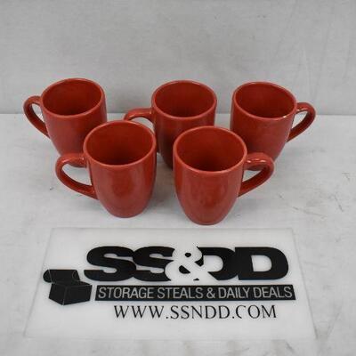 5 Red Coffee/Tea Mugs, Some Chips but Good Condition