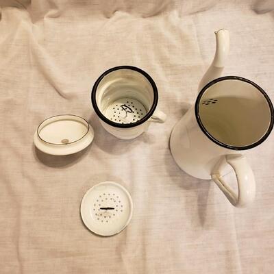 LOT #5. Enamel large French drip coffee pot
