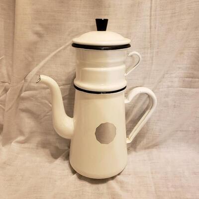 LOT #5. Enamel large French drip coffee pot