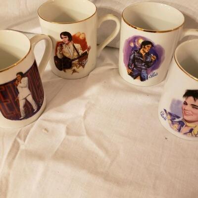 LOT #7. Elvis Lot A: Four Elvis mugs, with bio of each on back