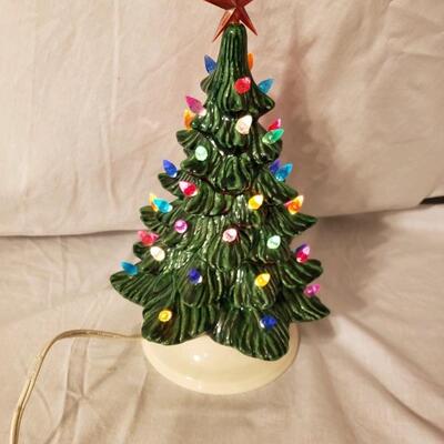 LOT #13. Vintage green ceramic Christmas tree with lights 11â€ - works