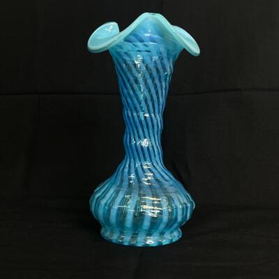 Fenton Blue Opalescent Spiral Optic Vase  1939