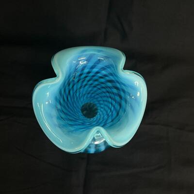 Fenton Blue Opalescent Spiral Optic Vase  1939