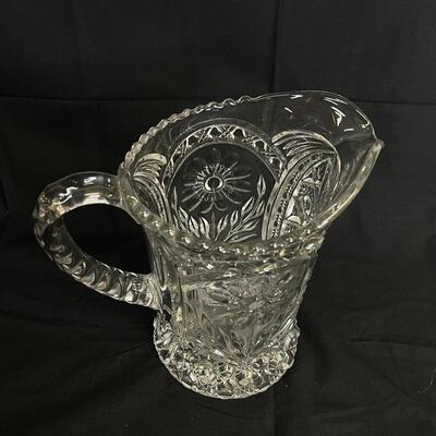 Vintage Pressed Glass Pitcher w/ Flowers
