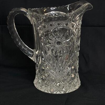 Vintage Pressed Glass Pitcher w/ Flowers