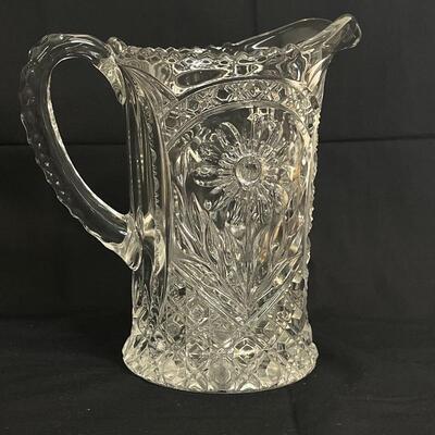 Vintage Pressed Glass Pitcher w/ Flowers