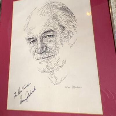 RARE Autographed Barry Goldwater Pen and Ink Line Drawing Print Signed 