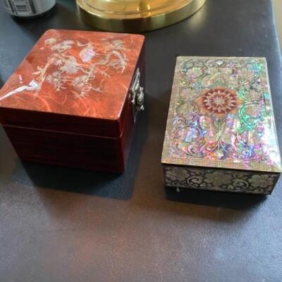 Pair Vintage Korean Lacquer / Mother of Pearl Inlaid  Boxes 
