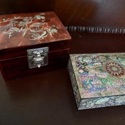 Pair Vintage Korean Lacquer / Mother of Pearl Inlaid  Boxes 