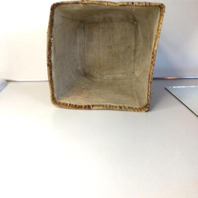 Mid Century RETRO  Vintage handwoven raffia basket w embroidered flowers 