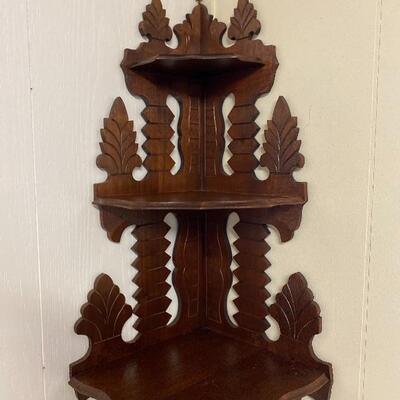 Walnut Carved Corner Shelf 