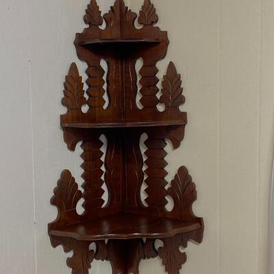 Walnut Carved Corner Shelf 