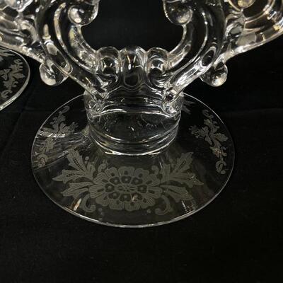 Pair of Cambridge Etched Glass Candlesticks