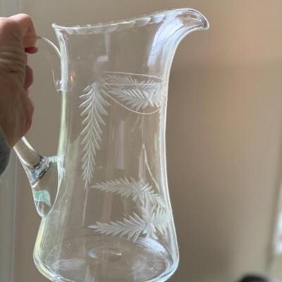 Gorgeous Etched Tall American Brilliant Etched Swags Pitcher Pairpoint