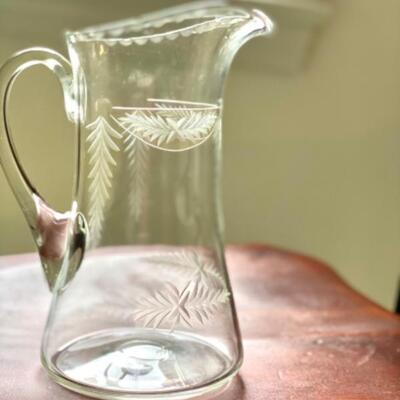 Gorgeous Etched Tall American Brilliant Etched Swags Pitcher Pairpoint