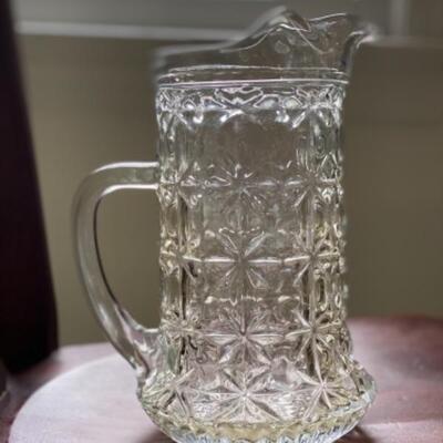 Vintage Darling EAPG Pressed Glass Block & Star Breakfast Pitcher 