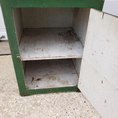 LOT #28. Vintage green wooden cabinet with shelf