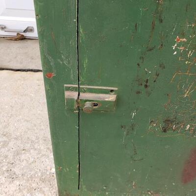 LOT #28. Vintage green wooden cabinet with shelf