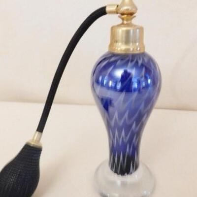 Art Glass Perfume Atomizer Blue with Gold 7