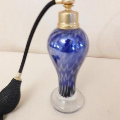 Art Glass Perfume Atomizer Blue with Gold 7