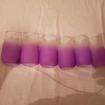 LOT #39. Set of purple vintage pitcher with six glasses, MCM