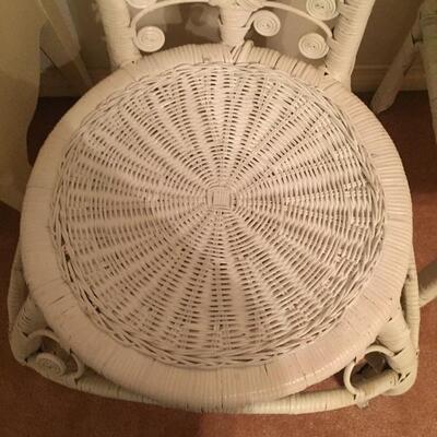 LOT #44. Vintage white wicker chair and table