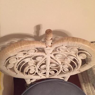 LOT #44. Vintage white wicker chair and table